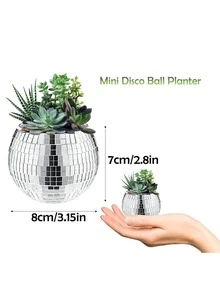 1 件迪斯科球花盆悬挂式镜面球形塑料花盆、园艺篮、迪斯科花盆
