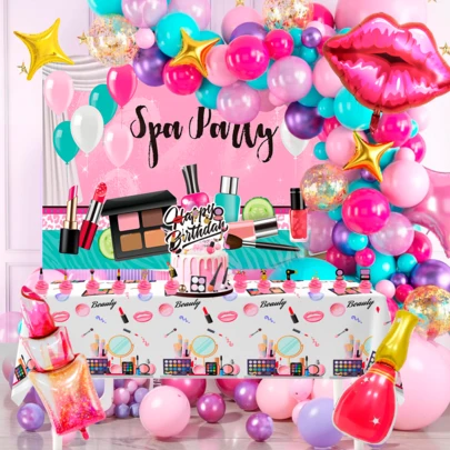 FRUITFUL PARTY. Makeup Birthday Party Decorations, 101 Pcs Spa Birthday Party Decorations - Spa Party Balloons Backdrop Cake Toppers Tablecloth Etc Spa Party Decorations For  Spa Party Supplies