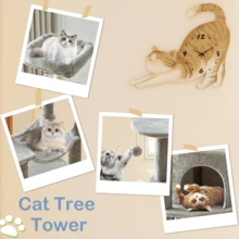 Large Multi-Level Cat Tree, 44 Inches Tall With Sisal-Covered Scratching Posts, Condo, Hammock, Dangling Ball, And Extended Platform For Cats To Play And Sleep - Light Grey - View 2