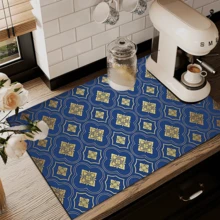 1pc Traditional Vintage Floral Pattern Printed Dish Drying Mat, Absorbent Pad For Espresso Machine, Sink, Faucet, Bathroom, Kitchen Accessories - Multicolor - View 10