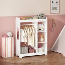 Velacasa White Wooden Dress Up Storage With Mirror & Hooks – Clothes Rack,Hanging Rod, 3 Side Hooks, Open Shelves & Top Storage, Sturdy MDF Construction For Playroom, Bedroom - White Storage - View 8