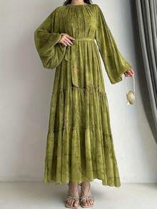 Women's Fashionable Arabic Style Summer Dress - Green - View 2