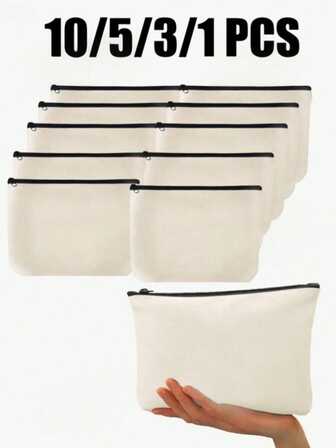 1/5/10/25 件 DIY 空白包、旅行洗漱包、绘画包、帆布化妆包、绘画包、儿童包、工作包、学校包、旅行学校铅笔盒、实用、大容量多用途拉链包，用于旅行洗漱用品、存储和组织，教师礼物