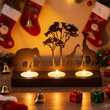 Soporte decorativo de metal para velas, candelabro de hierro forjado con corte láser, diseño lindo y elegante para velas de té, accesorios de decoración del hogar, regalo, decoración navideña, decoración de interiores/exteriores para vacaciones y Navidad, regalo de Navidad único