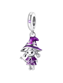 1 pieza Encantador colgante de plata de ley 925 con diseño de esqueleto tocando guitarra, montado en escoba, búho, bruja y dulces de Halloween, adecuado para hacer pulseras, brazaletes y joyería DIY de mujer