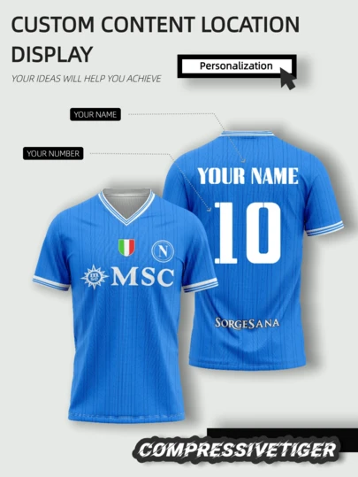 Maglia personalizzata del Napoli Football Club per la stagione 2025/26 - Nome e numero personalizzati - Design aderente e traspirante per aiutarti a rendere al meglio - Abbigliamento da allenamento per tifosi sportivi