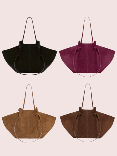 [Drawstring Adjustment + Fan-Shaped Silhouette]Brown Suede Tote Bag | 31cm Large Capacity Shoulder Bag | Retro Lazy Style Commuter Bag | Autumn And Winter Suede-Like Underarm Bag | Niche Wing Design Women's Bag
