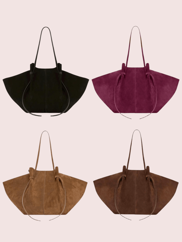 [Drawstring Adjustment + Fan-Shaped Silhouette]Brown Suede Tote Bag | 31cm Large Capacity Shoulder Bag | Retro Lazy Style Commuter Bag | Autumn And Winter Suede-Like Underarm Bag | Niche Wing Design Women's Bag