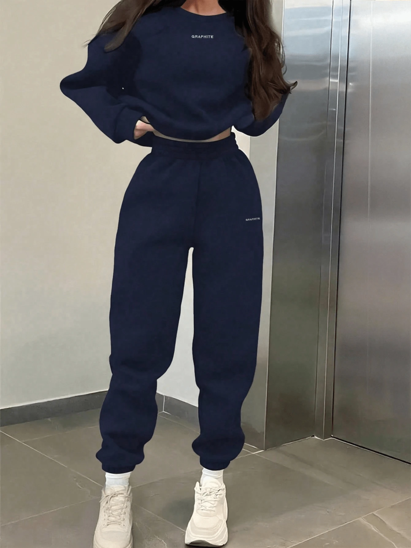 Women Two-Piece Outfits - Dark Blue - View 1