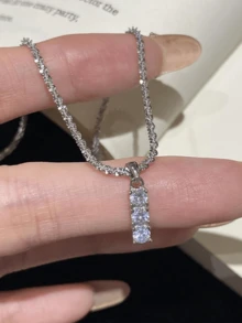 1pc 925 Sterling Silver 1 Carat 6-Prong Round D-Color Moissanite Diamond Pendant Necklace, Suitable For Women Wedding Bride Jewelry Party Gift Engagement Eternal Promise Necklace, Exquisite Jewelry - Starry Sky Necklace - View 3