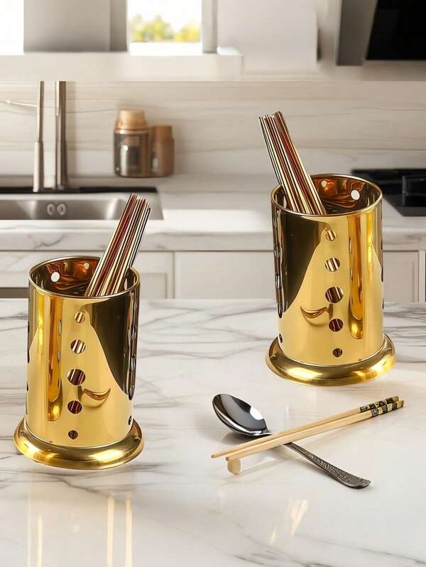 1pc 17cm Golden Stainless Steel Chopstick Holder, Modern And Simple Chopstick Storage Box, Thickened Kitchen Draining And Kitchen Storage Tool Kitchenware