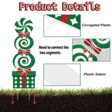 2pcs Large Christmas Candy Cane Yard Signs With Stakes - Durable Plastic Outdoor Holiday Decorations, Perfect For Christmas Celebrations, Christmas Yard Decorations, Festive Yard Display, Festive Design, Easyinstall Stakes - Multicolor - View 5