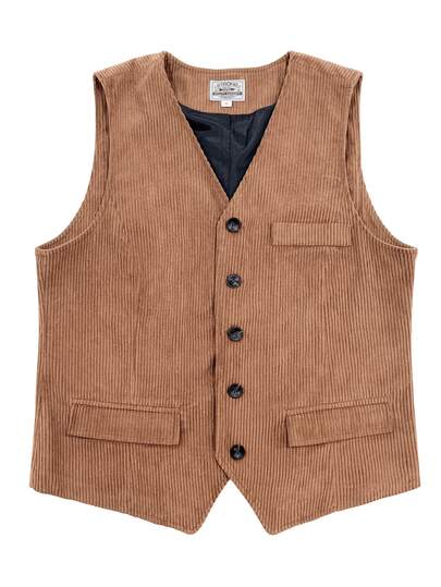 男士纯色西装马甲，假口袋时尚简约风格，商务休闲