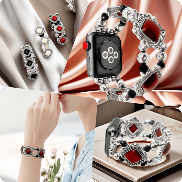 Beaded Bracelet Compatible With Apple Watch Band Series SE1-S10Pro Series 11/SE 3/Ultra 3/10/9/8/7/6/5/4/3/2/1 38mm 40mm 41mm 42mm 44mm 45mm 46mm, Cute Handmade Fashion Elastic Stretchy Bands For Women