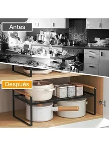 Mueble Organizador Estante Cocina Almacenamiento Especias,Organizador de Encimera, Soporte de Especias para Despensa, Organizador de Especias para Gabinete de Cocina, Estante de Almacenamiento Ampliable Utilizado para Vajilla, Especias (Negro) - Negro - Ver 2