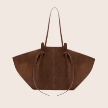 [Drawstring Adjustment + Fan-Shaped Silhouette]Brown Suede Tote Bag | 31cm Large Capacity Shoulder Bag | Retro Lazy Style Commuter Bag | Autumn And Winter Suede-Like Underarm Bag | Niche Wing Design Women's Bag
