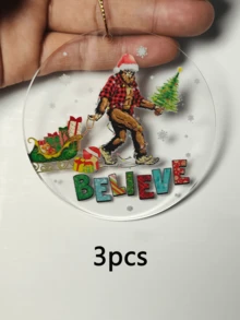 3pcs/1 Piece, 8cm/3.2 Inches Round Acrylic Christmas Tree Decoration, Christmas Gorilla Gift, Christmas Hanging Gift, Christmas Decoration Supplies, Home Decoration, Holiday Decoration, Room Decoration, Christmas(Lanyuan Comes With) - Multicolor - View 14