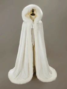 White Women's Wedding Cloak Coat With Hoods Winter Long Jacket Bridal Wraps Warm Faux Fur Cape