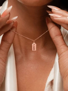 Personalized Name Tag Necklace: Sterling Silver Satellite Chain - Gold-bead Necklace - View 4