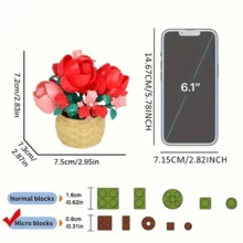 1361pcs Realistic Preserved Flower Building Blocks Basket, Roses/Sunflowers/Tulips/Lily Of The Valley/Roses/Lilies/Roses/Peonies/Jasmine Creative 3D Assembly Building Blocks Potted Succulent Plants Desktop Decor, Birthday/Halloween/Christmas Gift - Multicolor - View 11