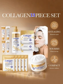 Set de 6 piezas de cuidado de la piel de colágeno, incluye 100g de humectante, 30ml de suero, 20g de crema para ojos, 100g de limpiador, 120ml de tónico, 80ml de loción, hidratante y nutritivo, apto para todo tipo de piel, set rejuvenecedor, regalo para mamá, novia, antienvejecimiento y blanqueador