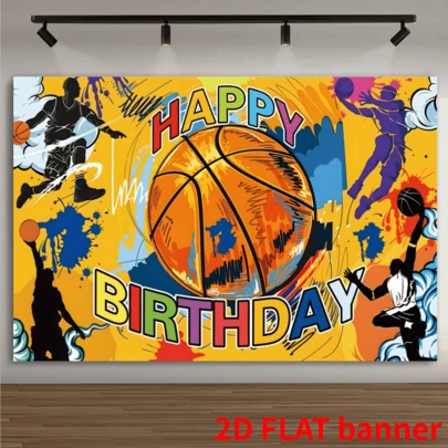 2D Flat Basketball-Themed Happy Birthday Background, Perfectly Suitable For Party Decorations, Photo Booths, And Photography. Multifunctional Celebration Banners In Various Sizes Available, Birthday Elements Backdrop Suitable For Indoor And Outdoor Parties, Photography, Home Decoration, Garage Door Displays, No Electricity Required, Birthday Party Decorations.