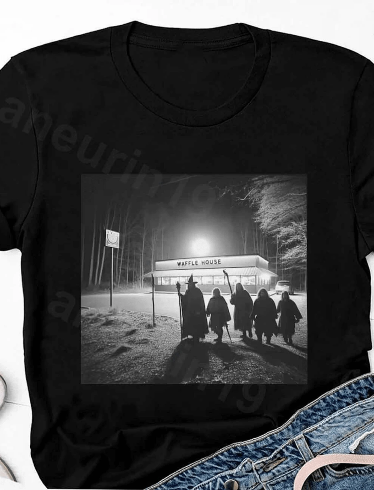 The Journey To Waffle House Shirt, The Ring, Humorous Middle-Earth Gandalf Shirt - 黑色 - 查看 1