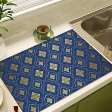 1pc Traditional Vintage Floral Pattern Printed Dish Drying Mat, Absorbent Pad For Espresso Machine, Sink, Faucet, Bathroom, Kitchen Accessories - Multicolor - View 1