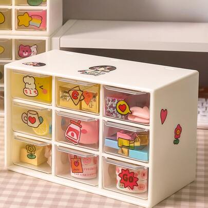 1 pieza Organizador de joyas con nueve compartimentos, caja de almacenamiento de escritorio mini, caja de almacenamiento de anillos y aretes de cajón multicapa, caja de almacenamiento de suministros de oficina pequeños, regalo del Día de San Valentín y regreso a la escuela