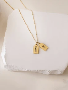 Personalized Name Tag Necklace: Sterling Silver Satellite Chain - Gold-bead Necklace - View 5