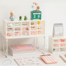 1 pieza Organizador de joyas con nueve compartimentos, caja de almacenamiento de escritorio mini, caja de almacenamiento de anillos y aretes de cajón multicapa, caja de almacenamiento de suministros de oficina pequeños, regalo del Día de San Valentín y regreso a la escuela - Rosa Pálido - Ver 8