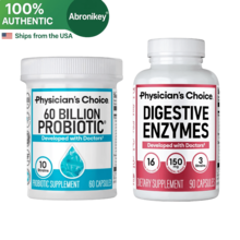 Abronikey Physician's CHOICE Gut Health Bundle – 60 Billion CFU Probiotics + Digestive Enzymes – Supports Bloating Relief, Nutrient Absorption & Immune Health – 150 Vegan Capsules - Gói 2 - Xem 1