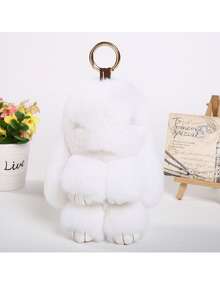 1 件可爱仿兔毛兔子吊坠钥匙扣，毛绒兔子玩偶，可用作包包/钱包装饰 - 彩色 - 查看 4