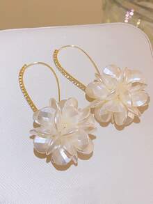 1 đôi bông tai dài hình hoa bằng acrylic trắng đính đá lấp lánh, phụ kiện tai cô dâu cho đám cưới, hẹn hò, trang sức thanh lịch. Phụ kiện ngày Valentine, mùa hè, trang sức. - trắng - Xem 9