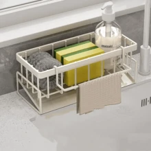 1pc ABS/Stainless Steel Sink Drain Basket, Kitchen Sponge Holder & Towel Rack, Bathroom Liquid Soap Dispenser Storage Shelf - 1pc - View 16