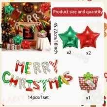 圣诞快乐气球横幅，圣诞字母铝箔气球，带圣诞礼物，红色、绿色、星形气球，适用于室内外圣诞派对装饰 - 彩色 - 查看 7