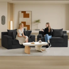 Loveseat Boneless Convertible Sofa Bed, Folding Floor Futon Sleeper Sofa Couch Bed- Boneless Foldable Couch, Corduroy Pull Out Sofa Bed With 4 Pillows For Living Room & Bedroom, Black - 黑色 - 查看 8
