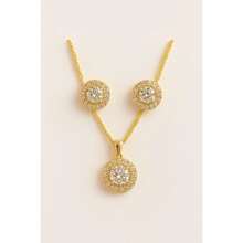 Silver Plated Zirconia Necklace + Round Earring Kit - 金鋯石 - 查看 2