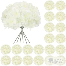 48/60pcs Creamy Ivory Artificial Hydrangea Flowers With Stems, Silk Faux Hydrangea Heads For Bridal Shower & Handmade Bouquets - Ivory - View 11