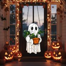 Halloween 2D Acrylic Ghost Window Hanging Decoration, Stained Glass Effect Suncatcher With Monstera Plant, Spooky Cute Wall Art, Indoor Gothic Home Aesthetic Room Decor For Festive Holiday Vibes - 均碼 - 查看 3