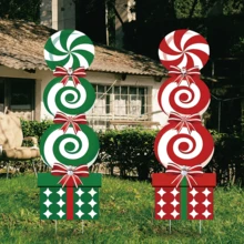 2pcs Large Christmas Candy Cane Yard Signs With Stakes - Durable Plastic Outdoor Holiday Decorations, Perfect For Christmas Celebrations, Christmas Yard Decorations, Festive Yard Display, Festive Design, Easyinstall Stakes - Multicolor - View 1