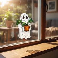 Halloween 2D Acrylic Ghost Window Hanging Decoration, Stained Glass Effect Suncatcher With Monstera Plant, Spooky Cute Wall Art, Indoor Gothic Home Aesthetic Room Decor For Festive Holiday Vibes - 均碼 - 查看 4