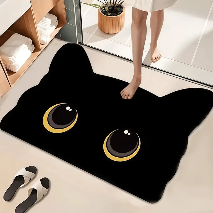 1 件装黑色猫咪浴室地垫 - 浴室防滑垫，吸水，舒适站立垫，适用于厨房、洗衣房、走廊、浴室，可擦拭门垫，适合入口和浴室，完美的春夏装饰 | 地毯、房间装饰、区域地毯、卧室地毯、厨房地垫、家居装饰、门垫、浴室垫、圣诞装饰厨房地毯 - 彩色 - 查看 1