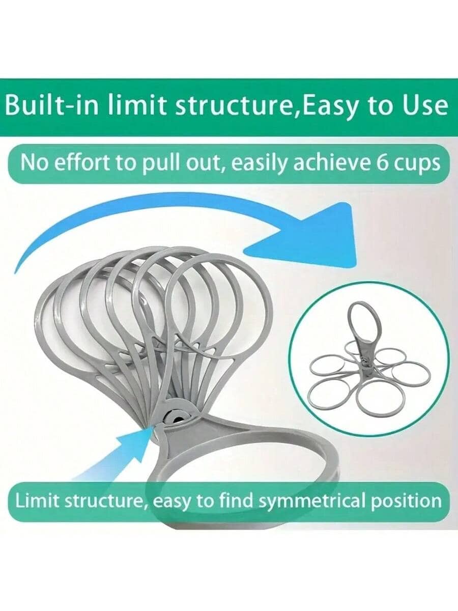 1pc Foldable 6-Cup Beverage Holder With Handle - Made Of Durable Plastic, Space-Saving Design Suitable For Camping, Picnics, Outdoor Events And Restaurants