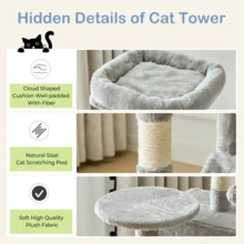 Large Multi-Level Cat Tree, 44 Inches Tall With Sisal-Covered Scratching Posts, Condo, Hammock, Dangling Ball, And Extended Platform For Cats To Play And Sleep - Light Grey - View 5