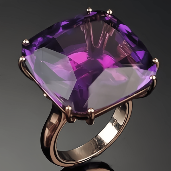 Bague de fiançailles plaquée or 14 carats avec design halo et zircone cubique violette taille princesse étincelante. Cadeau de luxe pour les fiançailles, l'anniversaire, la Saint-Valentin et le mariage