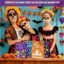 12 Bolsas para Dulces Galletas Día de Muertos, Bolsas de Papel Kraft Diseño de Catrina y Calaveras, Bolsas de Regalos para Fiesta, Escuela, Panadería, Negocio y Packaging Temático - Multicolor - Ver 6