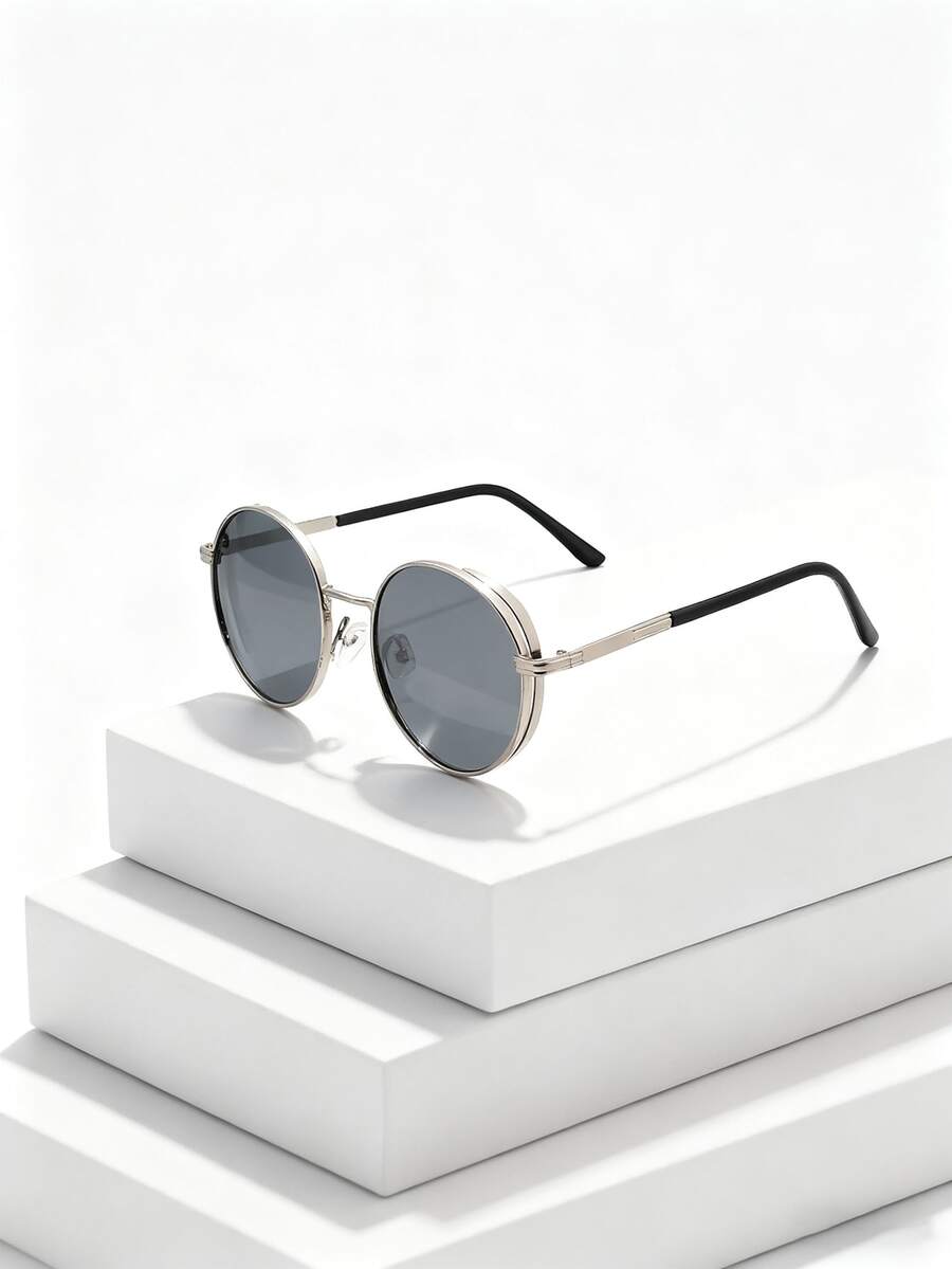 复古圆形大框时尚眼镜男女款时尚眼镜欧美风拍照道具眼镜 - 彩色 - 查看 1