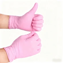 100pcs Disposable Nitrile Gloves, Multi-Purpose Household Cleaning Gloves, Waterproof & Anti-Slip, Suitable For Dishwashing, Hair Salon, Kitchen Cleaning (Purple, Pink), Waterproof, Unisex (Random Style) - Baby Pink - View 2