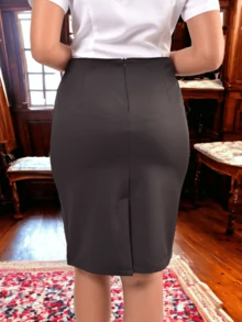 Women's Social Pencil Midi Straight Skirt With Elastane Evangelical Secretary - 黑色 - 查看 3